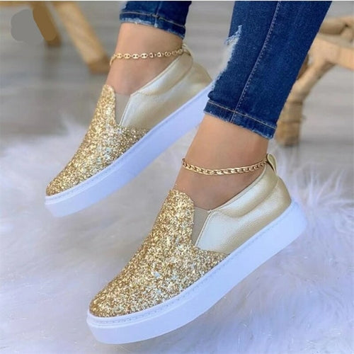 Women's Crystal Flat Moccasin Loafers — Gold, Black & Rose Gold
