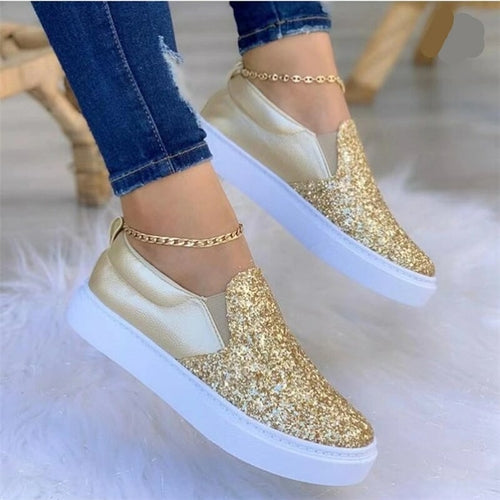 Women's Crystal Flat Moccasin Loafers — Gold, Black & Rose Gold