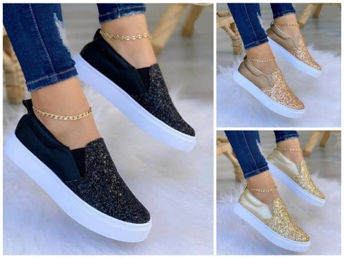 Women's Crystal Flat Moccasin Loafers — Gold, Black & Rose Gold